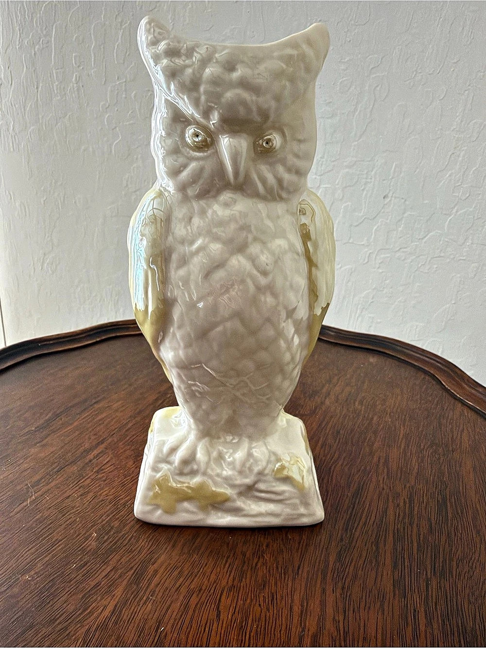 Belleek Horned Owl Vase White & Gold Decor